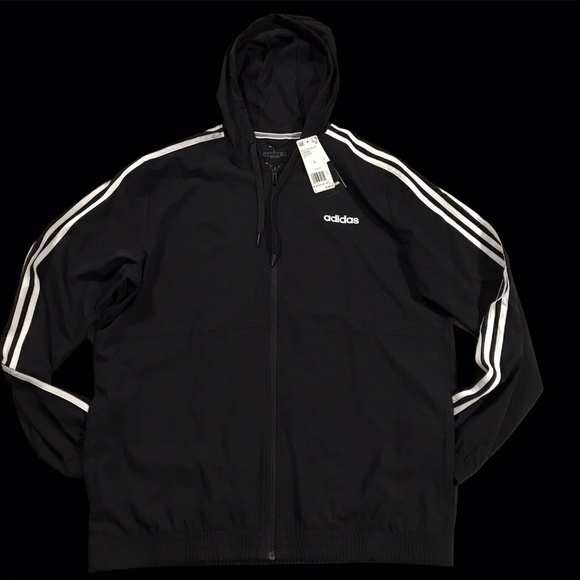 adidas Mens 3-Stripe Woven Full Zip Jacket Size M Black Breathable Fast Drying - Picture 2 of 4